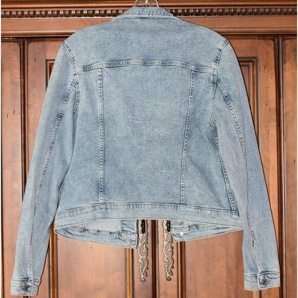 H&M Distressed Short Light Denim Jean Moto Jacket Size 10 - Picture 4 of 8